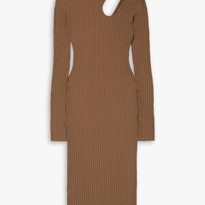 Anine Bing Ribbed Cutout Long Sleeve Dress in Brown